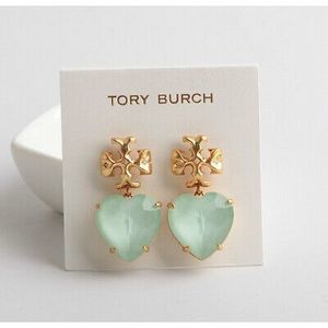 NWOT Tory Burch Roxanne Mint Green Heart Drop Earrings